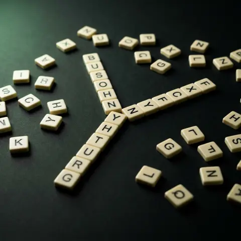 Letter tiles arranged in a branching tree