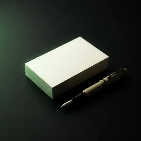 A stack of blank business cards and a pen