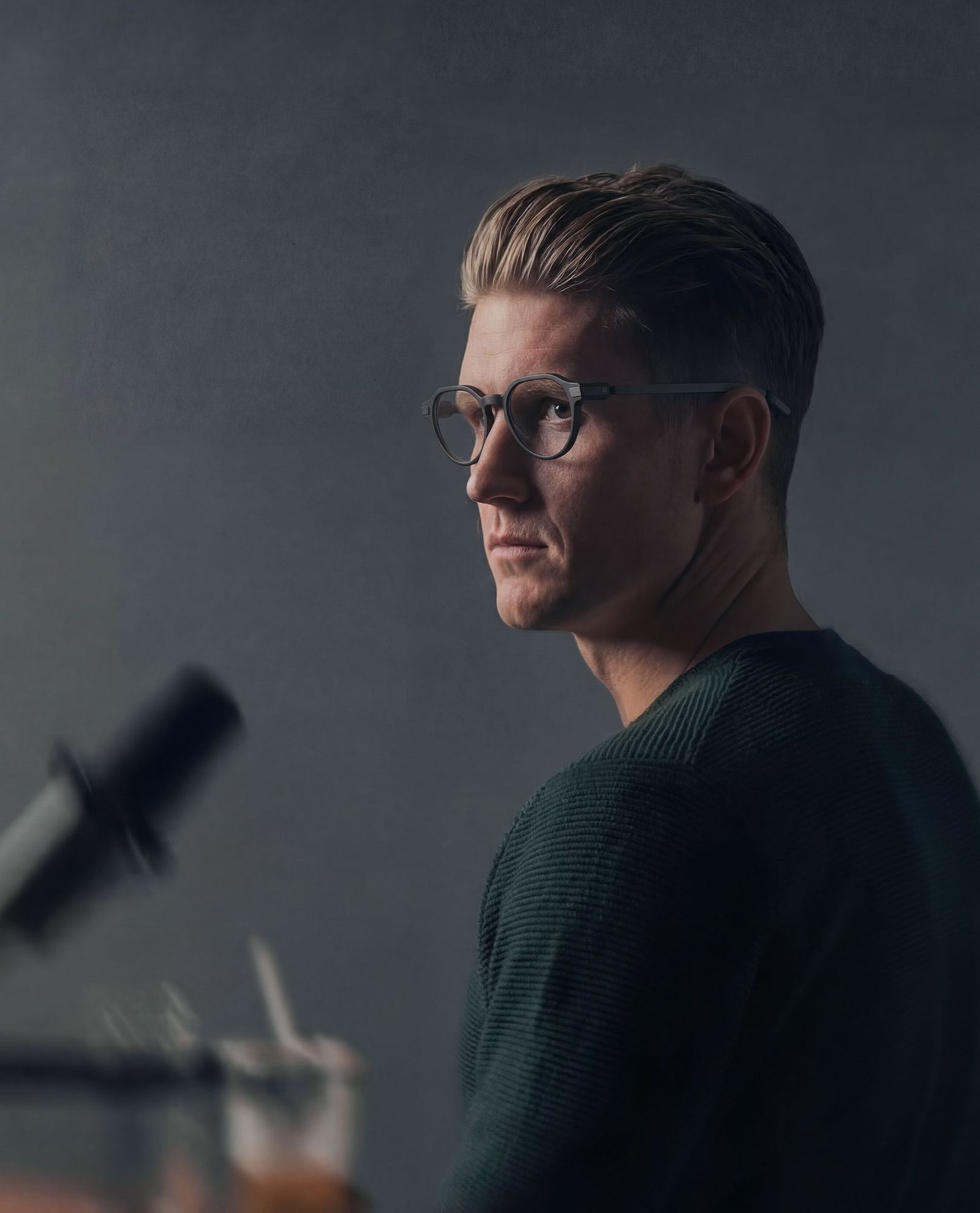 A person wearing the Even Realities G2 smart glasses